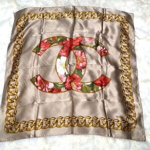 Chanel floral CC logo silk scarf